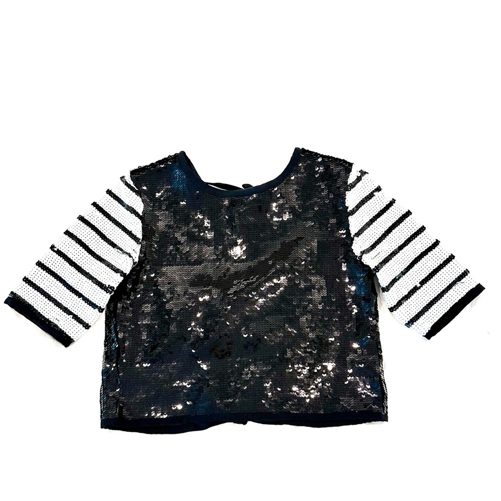 Zara Sequin 3/4 Sleeve Top - Black and White